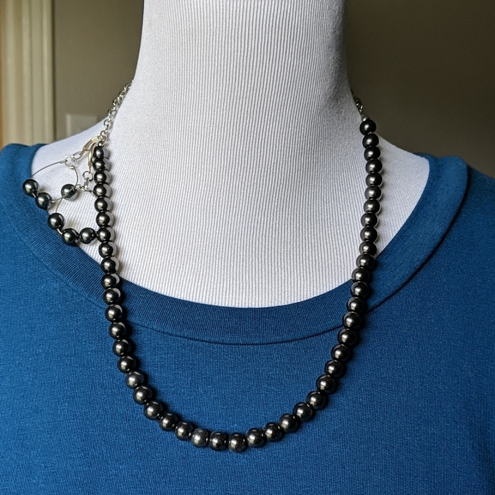 Grey Bead Necklace with Earrings set